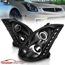 For 2003-2007 Projector Black Headlights Pair Led Halo For Infiniti G35 Coupe