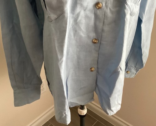 Peter Martin blue shirt linen long sleeve front pockets 8 - Picture 7 of 12