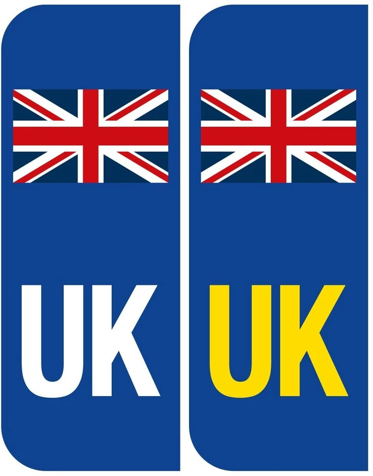 2 UK number Plate Stickers for EU Europe - Road Legal Car Badge