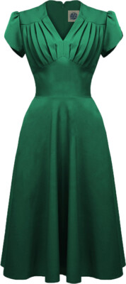 Pretty Retro 50s SWING DRESS Vintage PLEATED Kurzarm Swing KLEID Grün Rockabilly