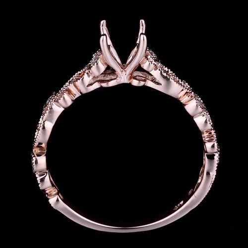 Bridal Real Diamond Semi Mount Ring Solid 14k Rose Gold 6mm Round Bezel Setting - Picture 6 of 10