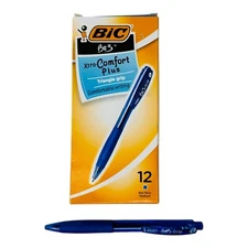12 Pens BIC Bu3 Xtra-Comfort Plus Blue Ink Retractable 1.0mm Point Triangle Grip