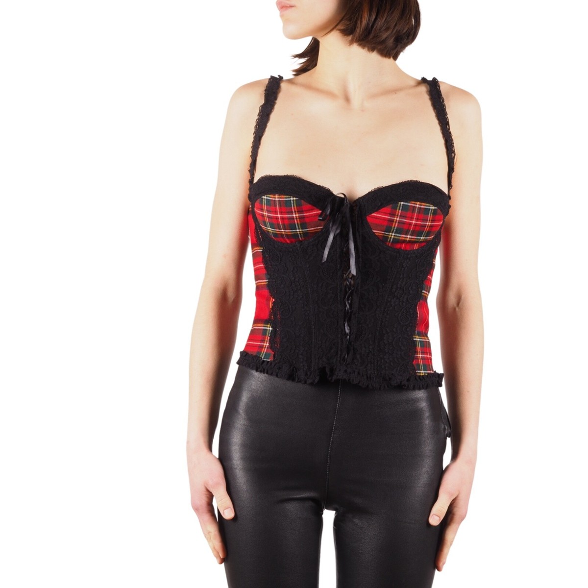 Moschino Cheap and Chic Vintage Red Plaid Wool Bustier Corset size