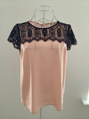 Miss Selfridge Damen hautfarben mit kontrastierender schwarzer Spitze Größe 12 