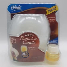 Glade Wisp Flameless Candle French Vanilla Scent Glass Holder NOS*