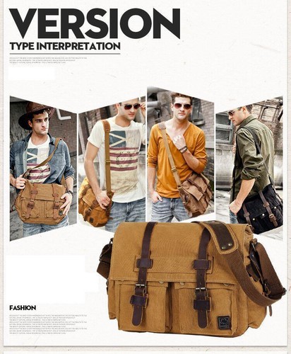 Military Canvas Leather Shoulder Satchel Crossbody Casual Bag Men Messenger Bags - Picture 8 of 38