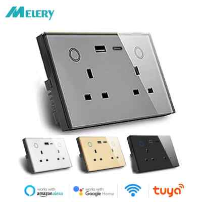 Melery Smart Tuya WiFi Dual UK Socket USB Type-C PD 20W Electricity Monitoring