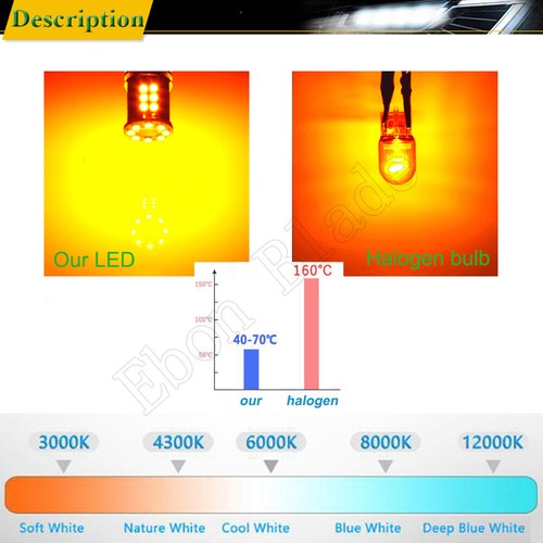 4Pcs T20 7440 W21W CANBUS NO ERROR LED AMBER INDICATOR TURN SIGNAL LIGHT BULBS - Picture 7 of 8