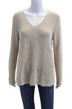 J. Mclaughlin Womens Fern Long Sleeve V-Neck Pullover Sweater Beige Size L