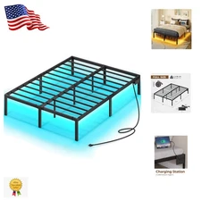 Multi-Functional Full Bed Frame: USB Charging, LED Lights & 14" Beneath Storage