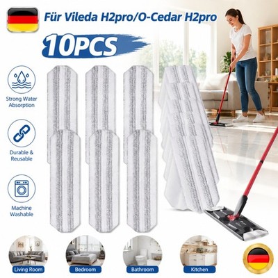 10Stk Mikrofaser Ersatzbezug Vileda H2PrO O-Cedar H2PrO Flat Mop System Waschbar
