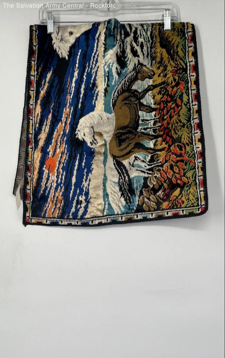 R.T. Co. New York Italy Made Horses In Meadow Wall Decorative Rug Tapestry