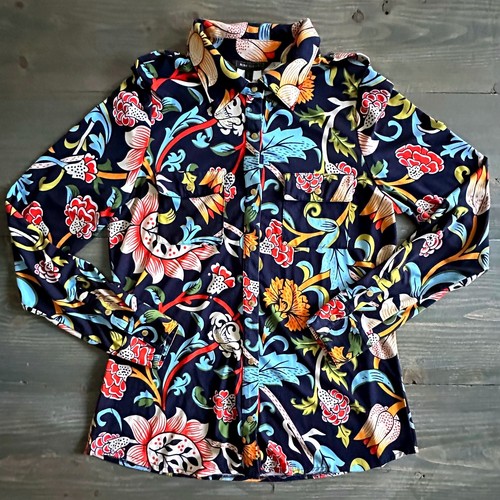 BCBG Maxazria Floral Snap Button Shirt Jersey Top Long Sleeve Women Size L - Picture 1 of 9