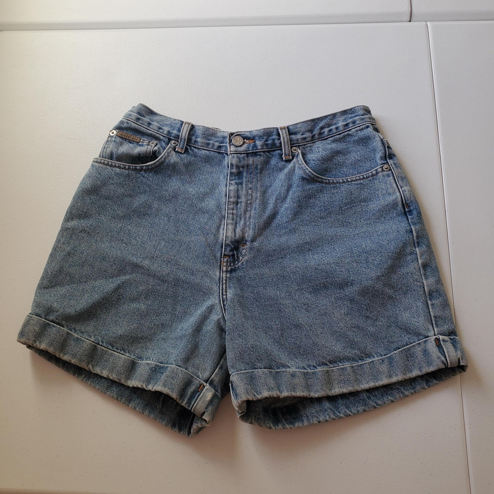 Mom Shorts Womens 12 Blue Cuffed Denim High Rise