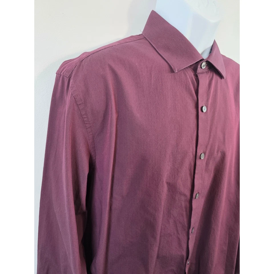 Camisa de vestir Kenneth Cole Reaction para hombre calce ajustado manga larga 17,5 borgoña/B116 Foto 2 de 4