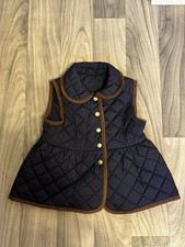 Janie And Jack Vest Girls Size 3 - 4 Blue Quilted Peplum Snaps Party Riding