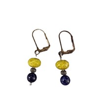 Dangle Earrings Yellow Blue Glass Beaded Artisan