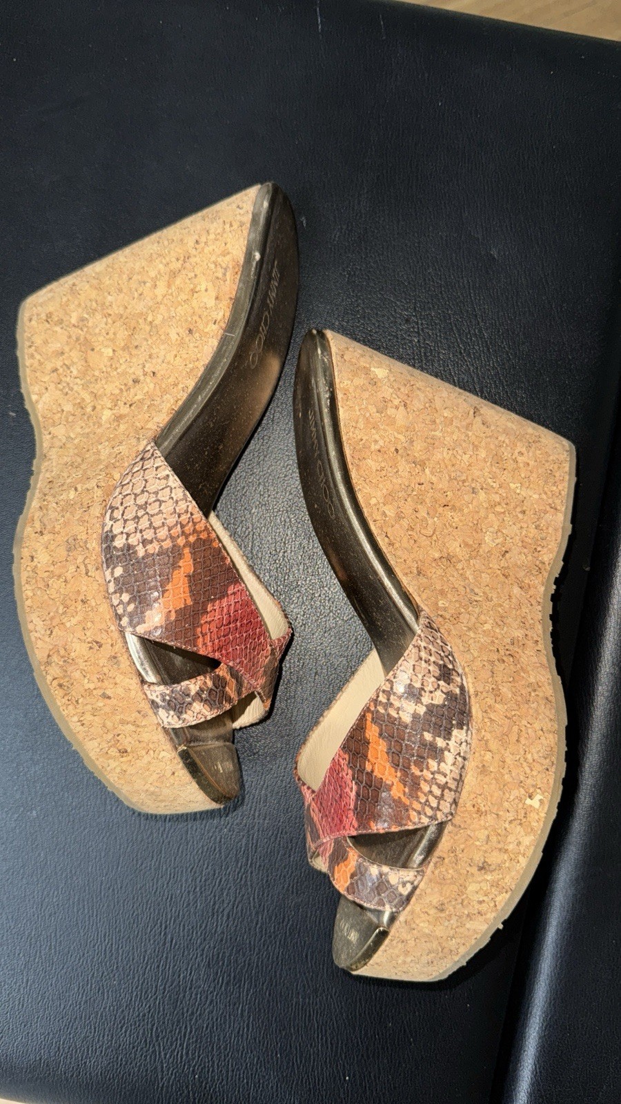 Jimmy choo grey python embossed leather wedge hee… - image 1