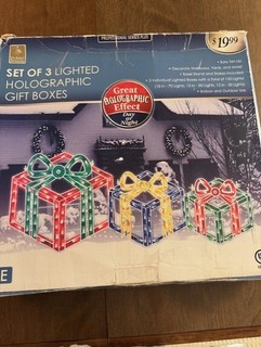 Vintage Set of Christmas Holographic Effect Lighted Gift Boxes