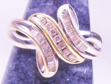 925 Sterling Silber & 14K Gold Bicolor Rund & Baguette Diamant Wirbel Ring