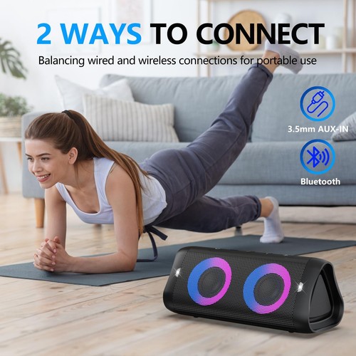 Portable Bluetooth Speaker with Lights, 30W Stereo Sound, Bass Boost, IPX5 Wa... - Picture 4 of 8