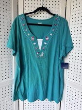 NWT Basic Editions Womens 2X Embroidered Beac...