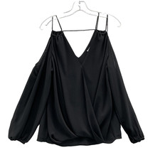 Naked Zebra Cold Shoulder Blouse Women's Large Black Strappy Boho Goth Going Out