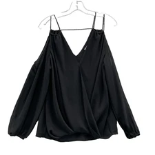 Naked Zebra Cold Shoulder Blouse Women's Large Black Strappy Boho Goth Going Out