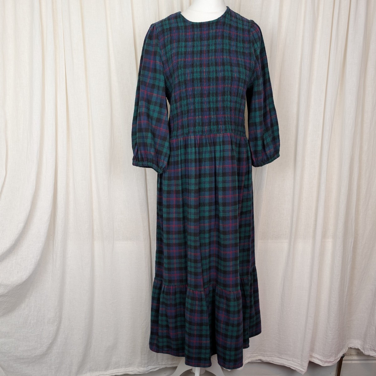 Tu Tartan Plaid Brushed Cotton Smocked Midi Dress UK 12 R Cabbages Roses |  eBay