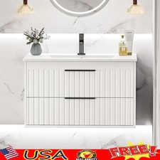 Wall-Mounted Bathroom Vanity Cabinet W/ Quiet Drawer System  Ample Storage New
