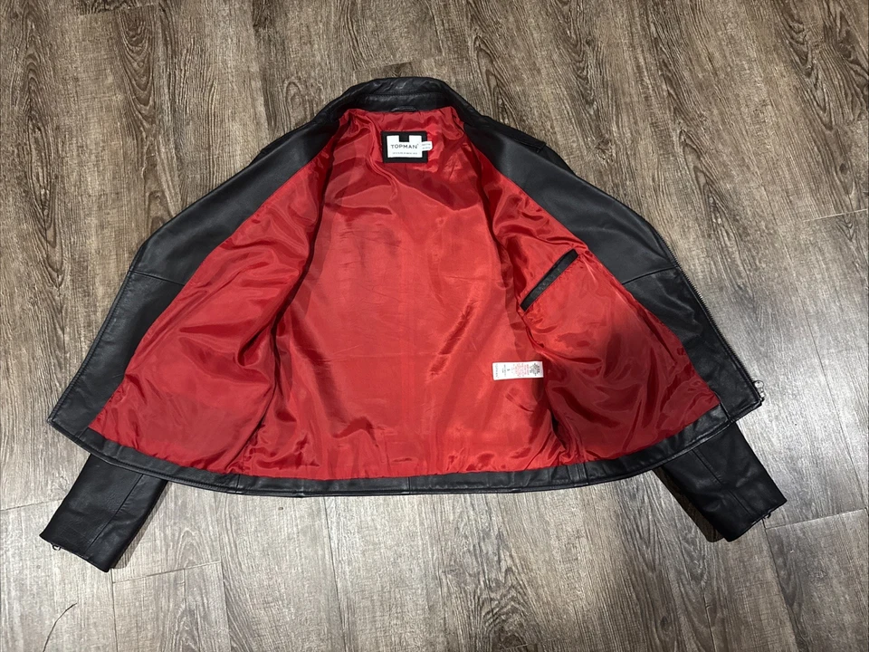 Topman 男式皮革摩托夹克 S 码 — 第 3/4 张图片