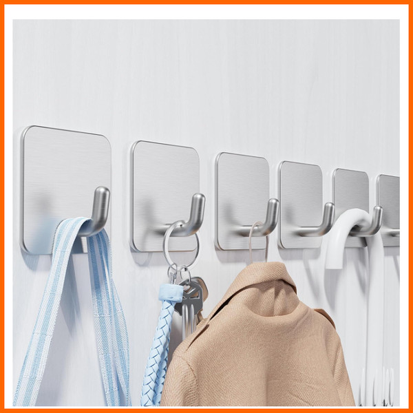 Handtuchhalter Edelstahl 6Er Set Ohne Bohren, Klebehaken Silber FüR Bad KüChe-image