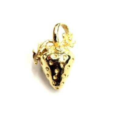 14k Gelbgold 3D Erdbeere Frucht Fresa Blatt Anhänger Charm feiner Schmuck 3,7g