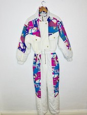 Vintage Elite One Piece Ski Snowboard Suit 80s 90s Retro White Womens UK 12