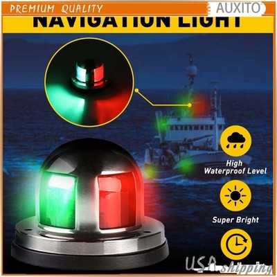 1x Waterproof Red & Green 8 LED Navigation Lights Boat Pontoon Marine Bow Lamp