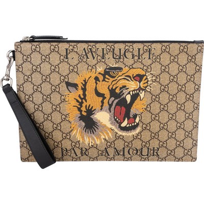 Gucci Monogram GG Supreme Tiger L'Aveugle Par Amour Clutch Abendtasche