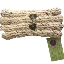 Hand-Knitted Headband/Ear Warmer  Cottagecore Cableknit with Heart Accents NWT