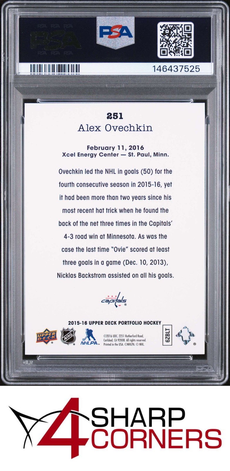 2015 UPPER DECK PORTFOLIO #251 ALEXANDER ALEX OVECHKIN POP 3 PSA 10 view 2