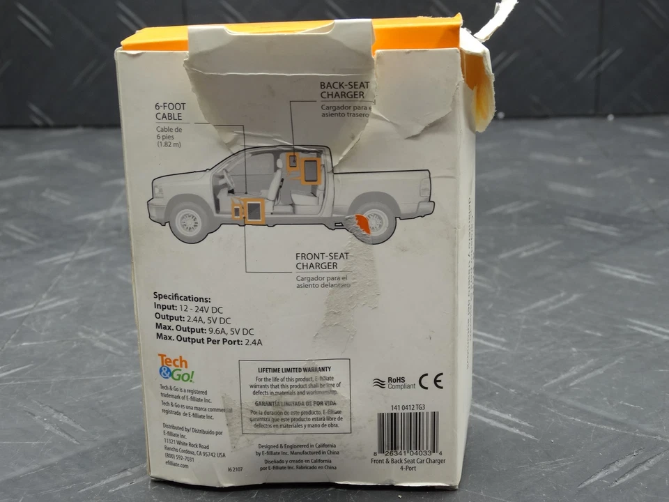 Tech and Go 9.6 Amp 4-Port Front and Back Seat Charger 141-0412-TG3 (Used) - Image 2 of 4