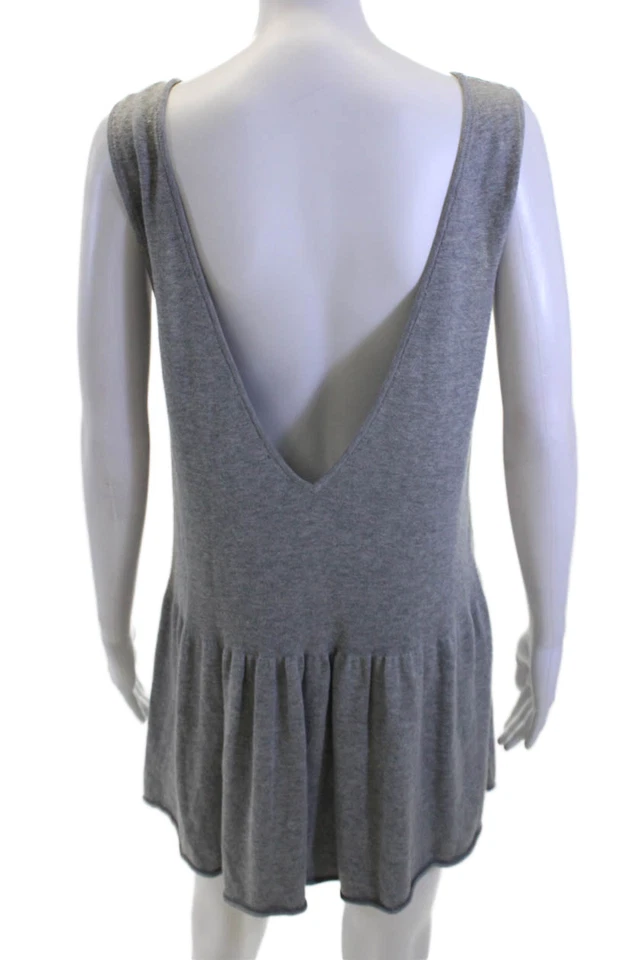 Vestido suéter feminino azul kimchi cinza sem mangas curto boêmio tamanho G - Imagem 3 de 4