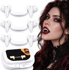 3 Retractable Vampire Teeth Fangs Halloween Cosplay Makeup Zombie Dentures Teeth