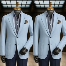 Summer Men Suits Light Blue Business Office Wedding Groomman Jacket Tuxedo