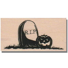 Wood Rubber Stamp, Pumpkin Scene, Halloween,Jack-O-Lantern,Spooky,Scary,Horror