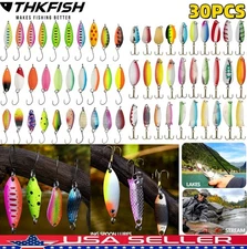 30PCS Metal Spoons Lures Kit With Hook Hard Fishing Lures Sequin Baits for Trout
