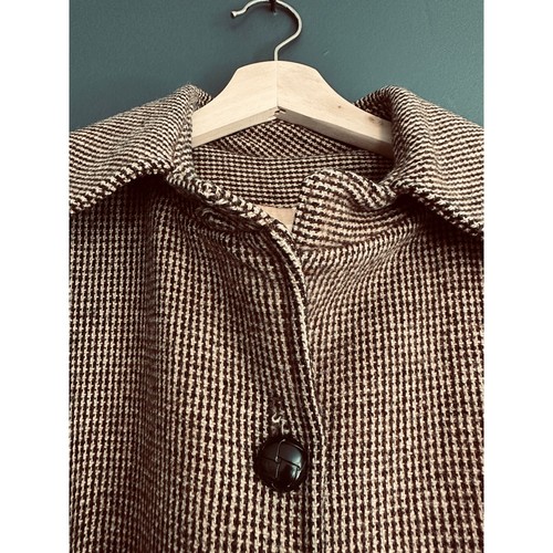 Vintage 1978 Sears Fashions Wool Tweed Long Trench Belted Coat Brown Ca. Med - Bild 10 von 16