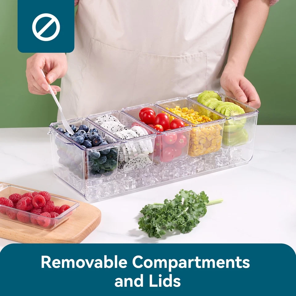 2 Pack Chilled Condiment Tray Server with 5 Containers and Removable Compartm... - Image 4 of 4