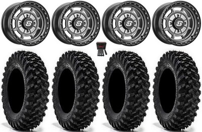 Sedona Rift 15x7 Wheels Gy 32'' Warrior XT Sticky Tires Polaris RZR Turbo S / RS1