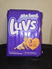 LUVS PRO LEVEL LEAK PROTECTION DIAPERS HYPOALLERGENIC, SIZE 3 16-28 LBS , 34 CT