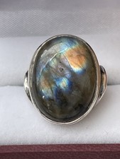 Vintage Sterling Silver Oval Labradorite Ring Fits Size 8/8.5