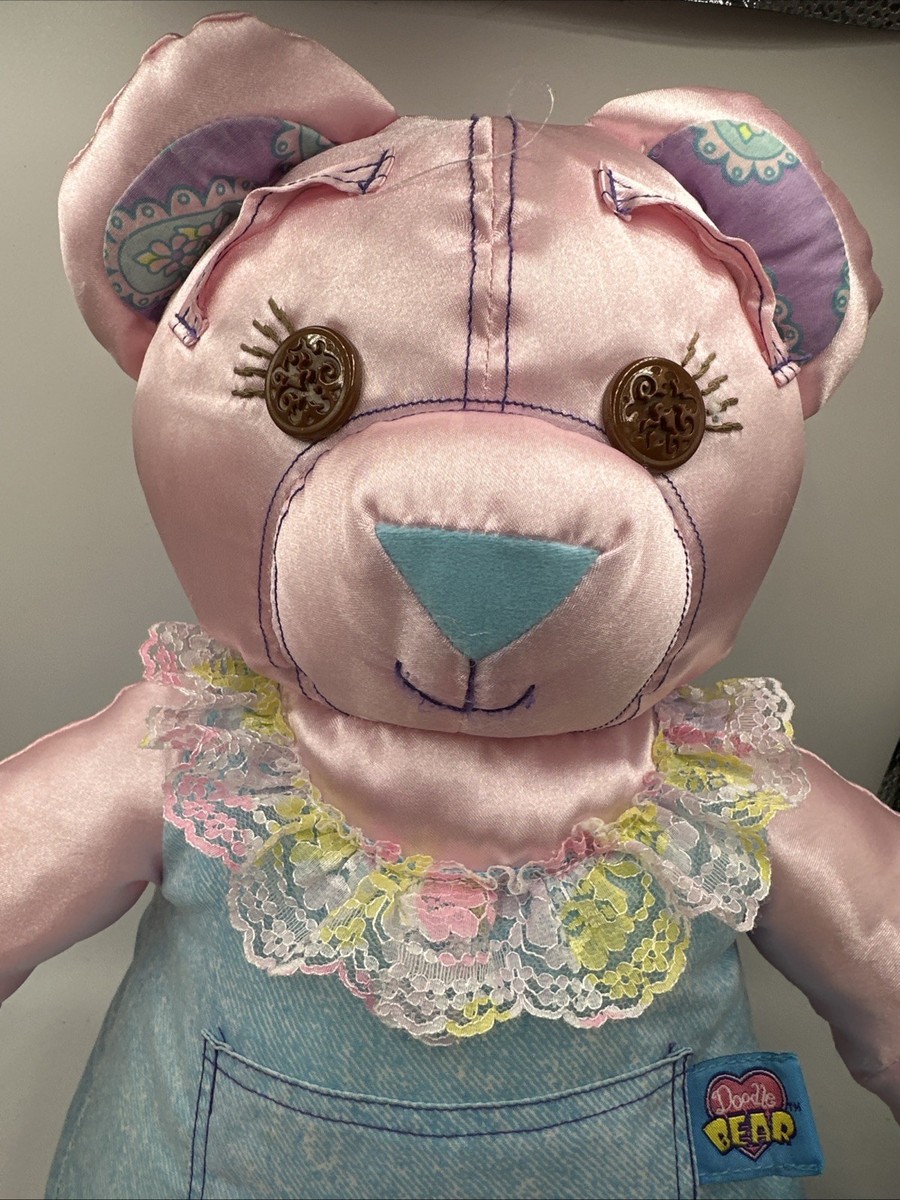 Vintage My Pretty Doodle Bear Pink Satin Denim & Lace 1996 Tyco